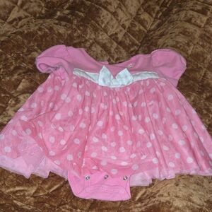 Pink Polka Dot Baby Dress Onesie with Bow
